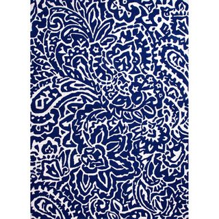 Hand hooked Indoor/ Outdoor Abstract pattern Blue Area Rug (36 X 56)