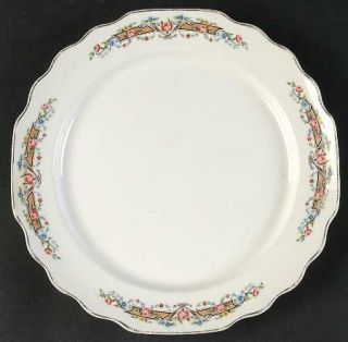WS George Flower Rim Luncheon Plate, Fine China Dinnerware   Lido, Pink Rose&Gra