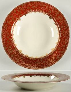MPD Victorian Vine Large Rim Soup Bowl, Fine China Dinnerware   Red Rim With Gol