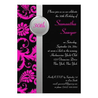 Pink, Black, and Silver 30th Birthday Invitation
