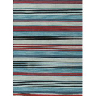 Handmade Flat Weave Stripe Pattern Blue/red Rug (2 X 3)