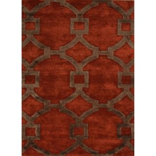 Hand tufted Contemporary Geometric Red/ Orange Rug With Plush Pile (5 X 8)