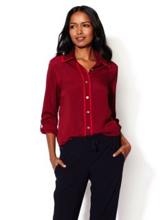Contrast Piping Crepe Blouse by Alex + Alex