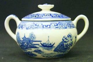 Homer Laughlin  Blue Willow Sugar Bowl & Lid, Fine China Dinnerware   Willow Des
