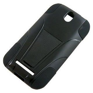 Dual Layer Cover w/ Kickstand for HTC One SV, Black/Black Cell Phones & Accessories