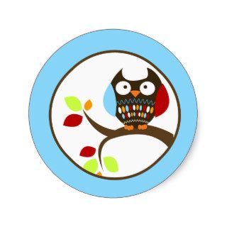 Cute Brown Owl Envelope Seals / Toppers 20 Round Stickers