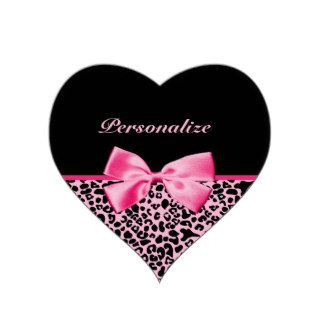 Trendy Pink And Black Leopard Hot Pink Ribbon Heart Sticker