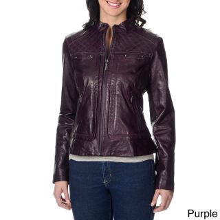 Bernardo Bernardo Womens Quilted Yoke Leather Jacket Purple Size XS (2  3)