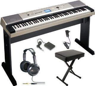 Yamaha YPG 535 88 key Portable Grand Graded Action USB Keyboard with Matching Stand and Sustain Pedal + X Style Portable Keyboard Bench and JVC Full Size Stereo Headphones Musical Instruments