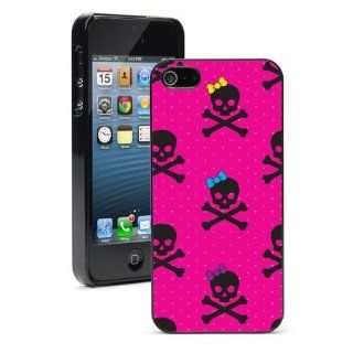 Apple iPhone 5 5S Black 5B541 Hard Back Case Cover Color Black Skull Crossbones with Bows on Hot Pink Cell Phones & Accessories