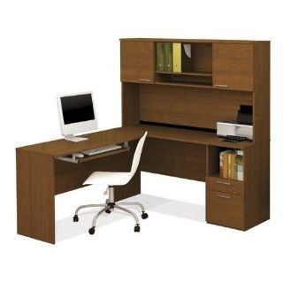 Bestar Flame L Shape Computer Desk in Cognac Cherry   Home Office Desks