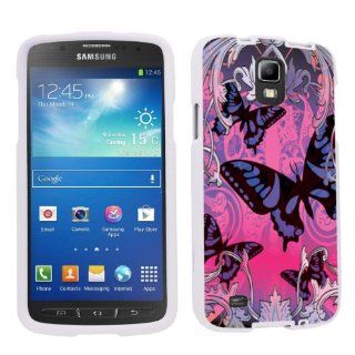 Samsung Galaxy S4 Active SGH i537 (AT&T) White Protection Case   Purple Butterfly By SkinGuardz Cell Phones & Accessories