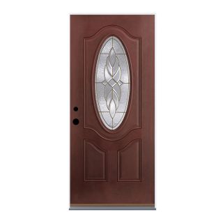 Therma Tru Benchmark Doors Oval Lite Decorative Mahogany Outswing Fiberglass Entry Door (Common 80 in x 36 in; Actual 80 in x 37.5 in)