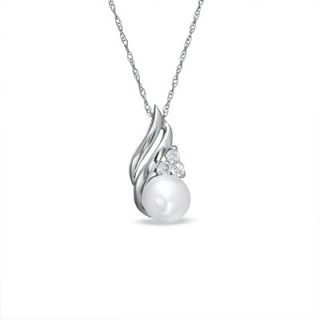 0mm Cultured Freshwater Pearl and Lab Created White Sapphire Pendant