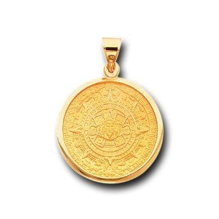14K Yellow Gold Aztec Calendar Satin Charm Pendant Pendant Necklaces Jewelry