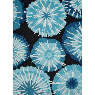 Durable Hand hooked Indoor/outdoor Abstract pattern Blue Rug (76 X 96)