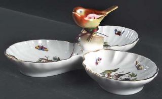 Herend Rothschild Bird (Ro) 3 Part Relish with Ceramic Bird Handle, Fine China D