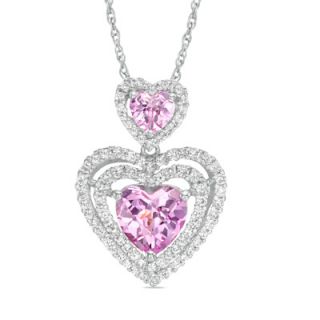 Heart Shaped Lab Created Pink and White Sapphire Heart Pendant in