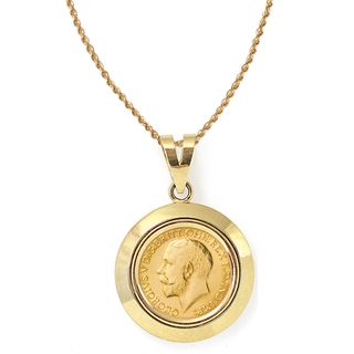American Coin Treasures 14k Gold King George V Gold Sovereign Coin Dome Bezel Pendant Necklace Gold Necklaces