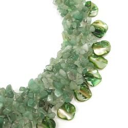 Green Aventurine and Seashells Cluster Stone Toggle Necklace (Philippines) Necklaces