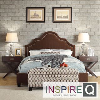 Inspire Q Inspire Q Fletcher Chocolate Chenille Nail Head Arch Curved Upholstered Bed Brown Size Full