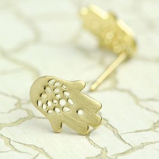 gold hamsa hand earrings by lisa angel