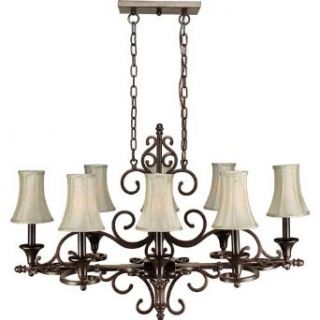 Forte Lighting 2327 08 27 Hanging 8 Light Chandelier, Black Cherry Finish with Ivory Fabric Shades    