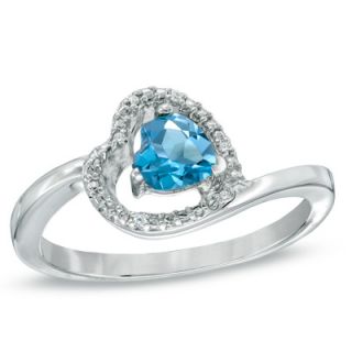 0mm Sideways Heart Shaped Blue Topaz and Diamond Accent Ring in