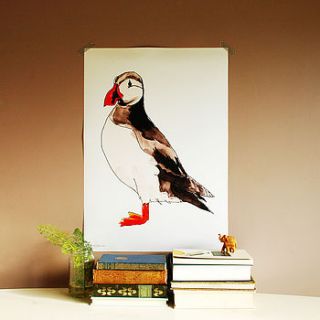 puffin illustration poster by rebecca kiff