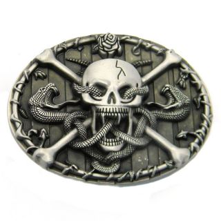 Skull And Crossbones With Snakes Belt Buckle