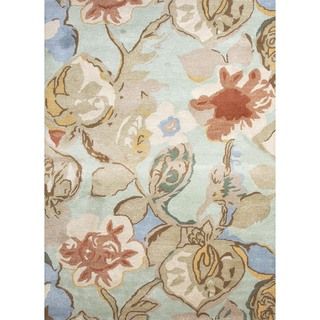 Hand tufted Blue Floral Wool/ Silk Transitional Rug (2 X 3)