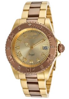 Invicta 14728  Watches,Womens Angel White Diamond Gold Dial Two Tone Stainless Steel, Casual Invicta Quartz Watches