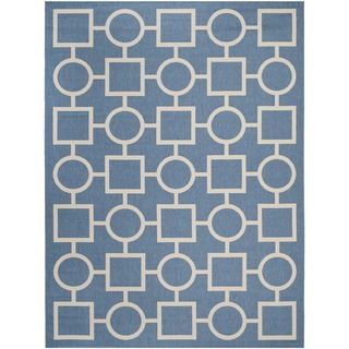 Safavieh Indoor/ Outdoor Courtyard Squares and circles Blue/ Beige Rug (8 X 11)
