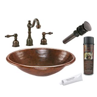 Premier Copper Products Widespread Oval Hammered copper surface Faucet Package