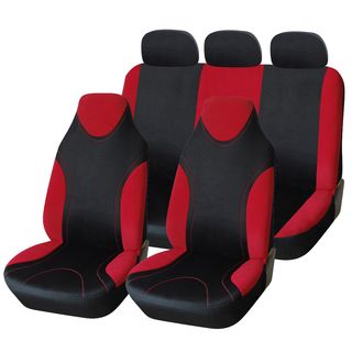 Adeco 7 piece Universal Fit, Black/red Interior Decoration Car Vehicle Front Seat Cover Set