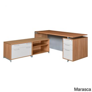 71 inch L desk With Lateral File/ Open Storage Cabinet Low Credenza