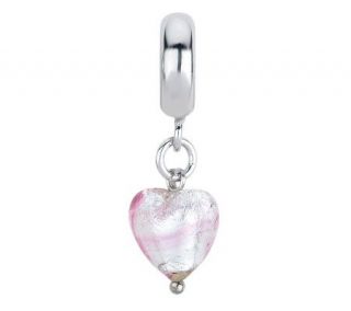Prerogatives Pink Heart Italian Murano Dangle Glass Bead —