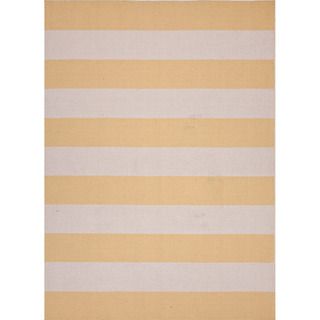 Handmade Flat Weave Stripe Pattern Yellow Wool Rug (8 X 10)
