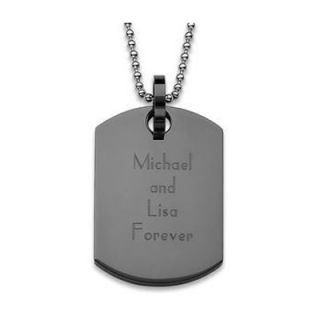 Black Ion Plated Stainless Steel Engraved Dog Tag Pendant (4 Lines