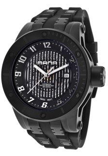 Mana 1103 A IPB 01  Watches,Mens Black IP Steel Case Automatic Black Textured Dial Black Rubber Strap, Casual Mana Automatic Watches