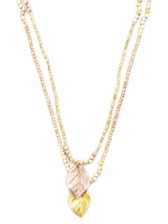 Set Of 2 Rose Gold & Gold Leaf Pendant Necklaces by ARIANNE JEANNOT
