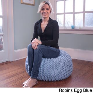 Gold Metal Products Hand knitted Pouf Ottoman Bean Bag Blue Size Small