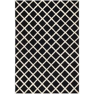 Handmade Moroccan Black Wool Rug With Geometric Pattern (6 X 9)