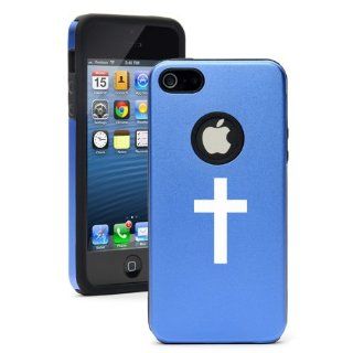 Apple iPhone 5 5S Blue 5D551 Aluminum & Silicone Case Cover Cross Cell Phones & Accessories
