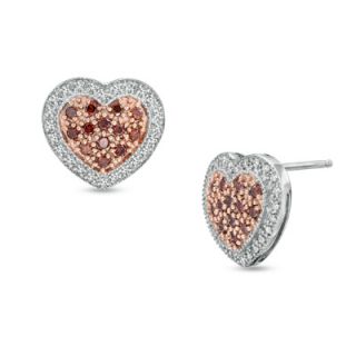 CT. T.W. Enhanced Red and White Diamond Heart Earrings in Sterling