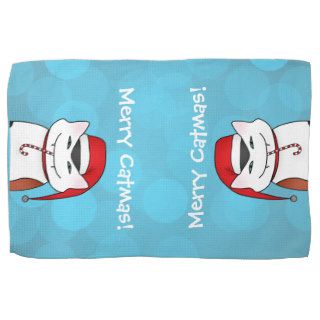 Funny calico Christmas kitty mischief Hand Towels