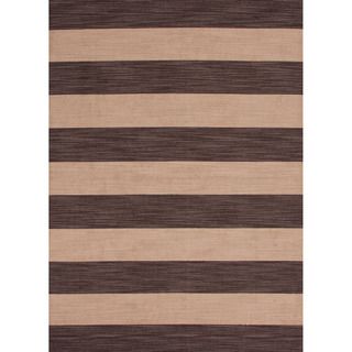 Reversible Handmade Flat weave Stripe pattern Brown Rug (5 X 8)