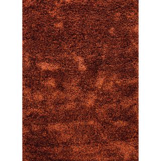 Hand woven Shags Solid Pattern Red/ Orange Contemporary Rug (5 X 8)