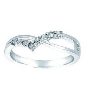10K White Gold 0.24cttw Modern Twist V Single Row Diamond Ring Jewelry