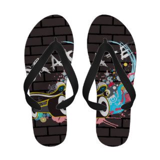 Brick Wall Skate Graffiti Logo With Board Sandals